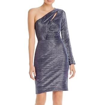 AQUA Blue Cocktail Dress One Shoulder Long Sleeve Cut Out Mini Sheath Size 8